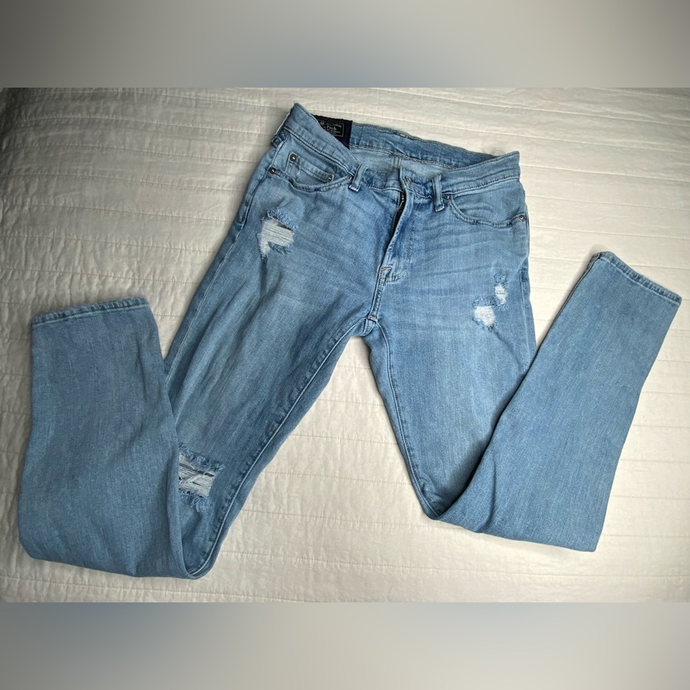 Abercrombie Fitch Langdon Slim Stretch Distressed Light Wash Jeans Mens 28x30 - Picture 3 of 8